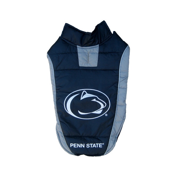medium dog puff vest with Penn State and Athletic Logo